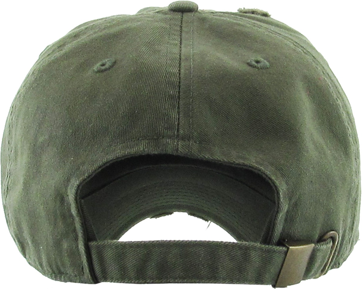 Olive Distressed Vintage Baseball Cap Back View